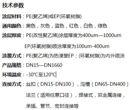 湖北外PE内EP涂塑钢管技术参数